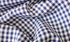 Tkanina lniana kratka niebiesko biała